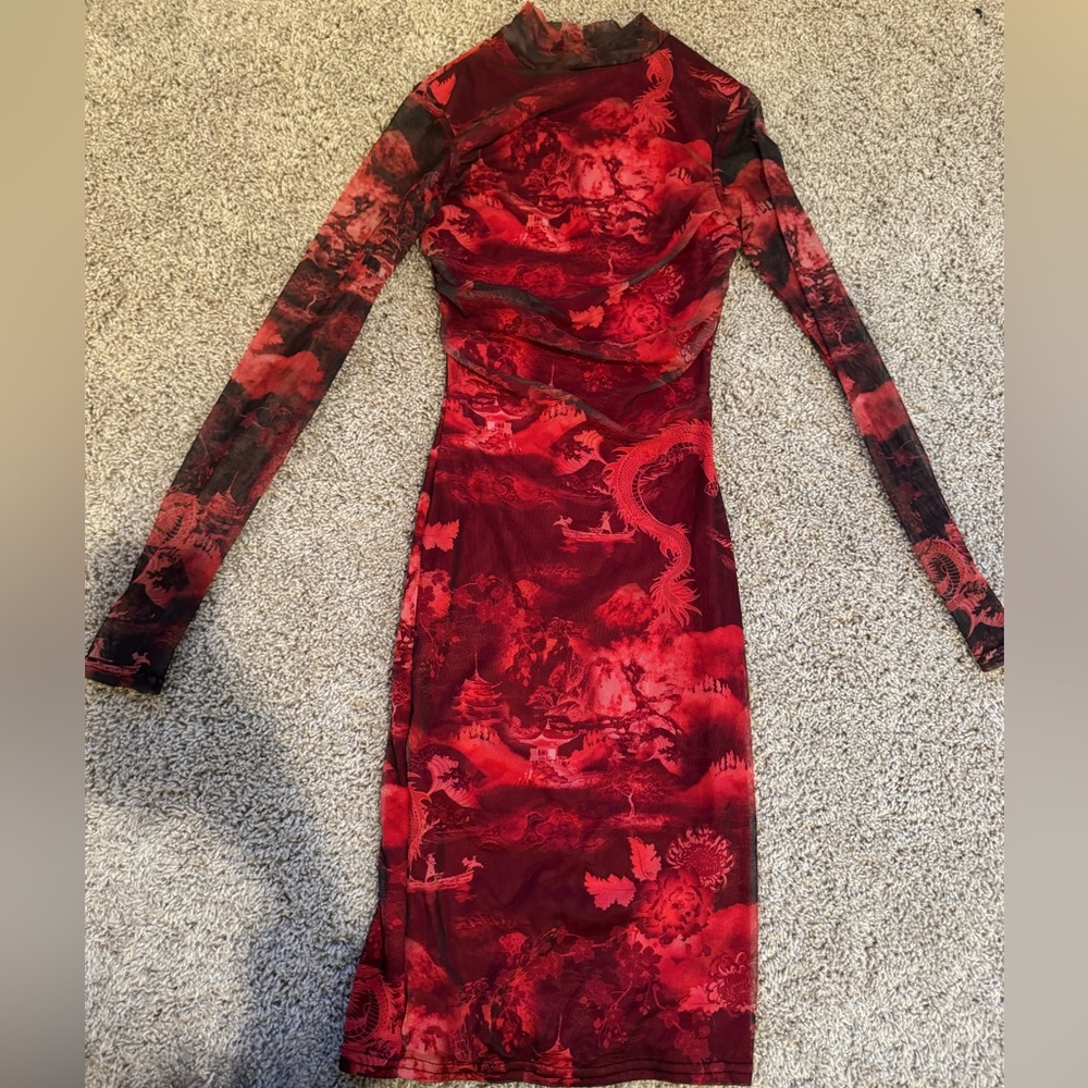 Red and black patterned mini dress